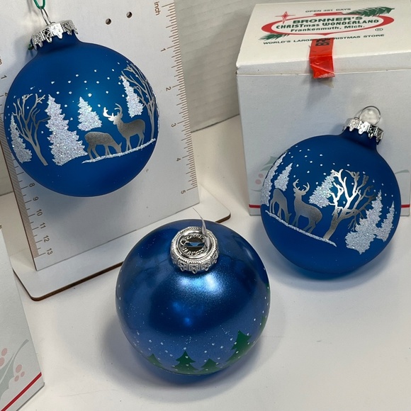 Bronner's Lot of 3 Blue Christmas Wonderland Ornament Glass Hungary Gift idea - Picture 1 of 6